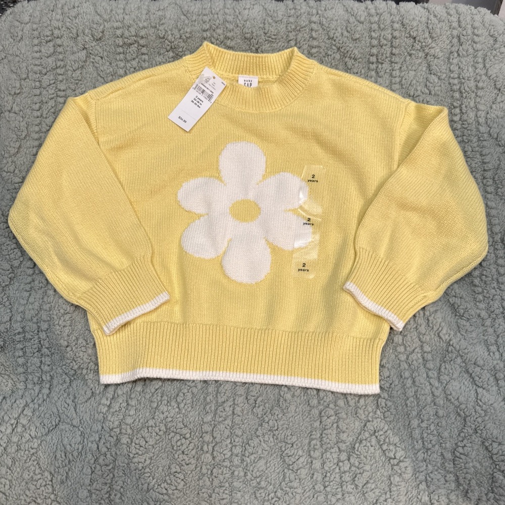 babyGap NWT Toddler Girls Yellow Daisy Flower Intarsia Knit Sweater Size 2